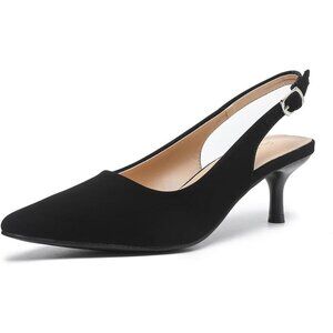 🆕Women’s Low Kitten Heel Slingback Pump Pointed Toe Heeled Sandals 321 Black